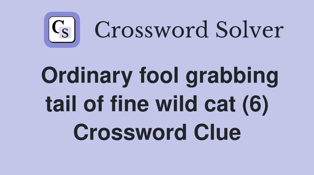 Ordinary fool grabbing tail of fine wild cat (6) Crossword Clue