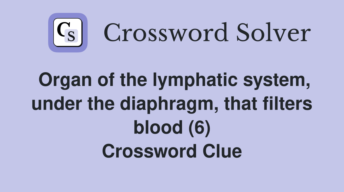 Organ of the lymphatic system, under the diaphragm, that filters blood (6) Crossword Clue