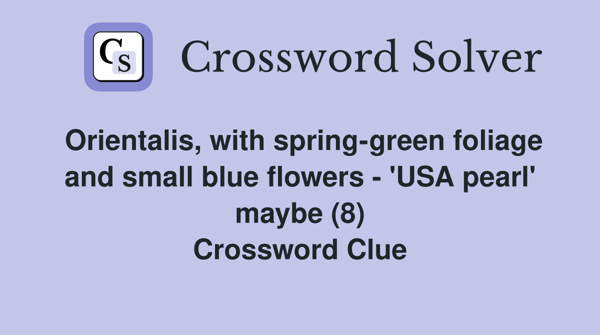 Orientalis, with spring-green foliage and small blue flowers - 'USA pearl' maybe (8) Crossword Clue