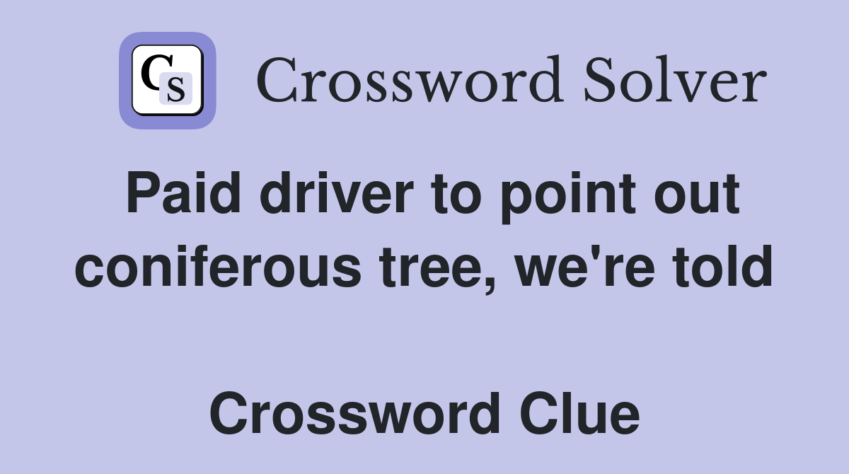 Paid driver to point out coniferous tree, we're told  Crossword Clue