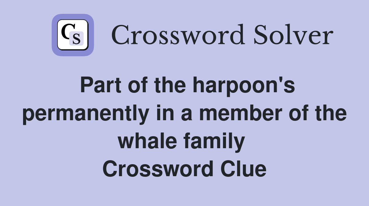 Part of the harpoon's permanently in a member of the whale family  Crossword Clue