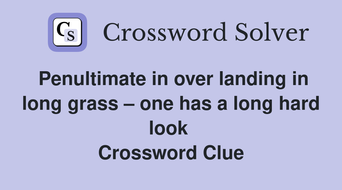 Penultimate in over landing in long grass – one has a long hard look  Crossword Clue