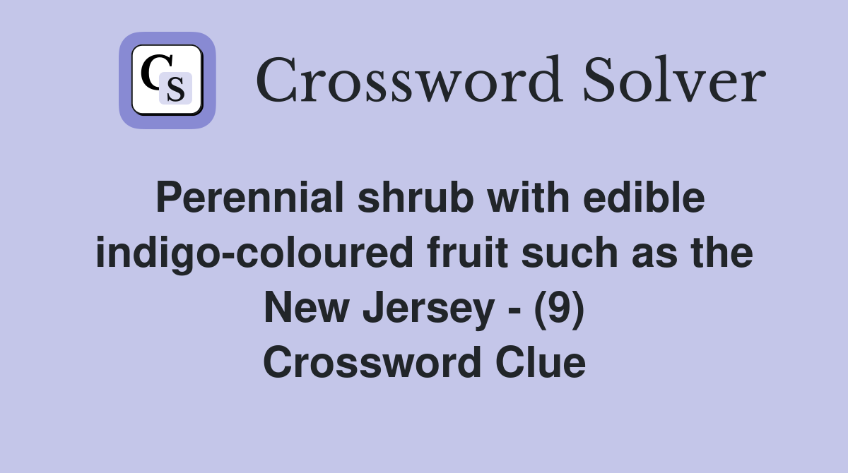 Perennial shrub with edible indigo-coloured fruit such as the New Jersey - (9) Crossword Clue