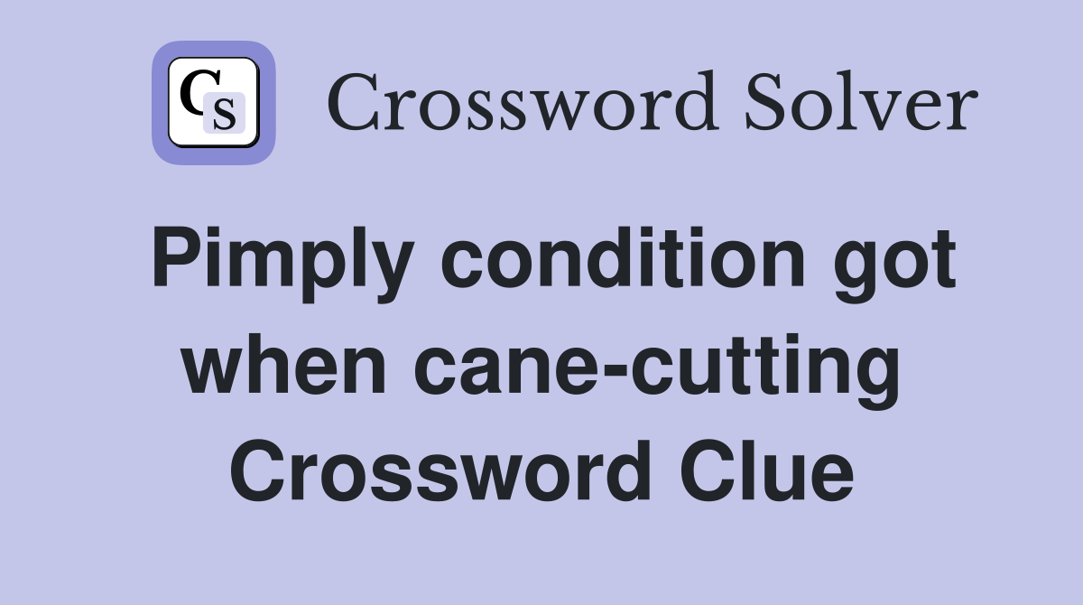 Pimply condition got when cane-cutting Crossword Clue