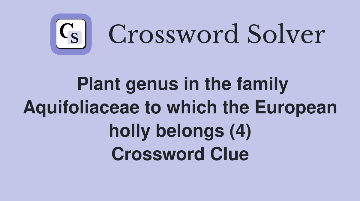 Plant genus in the family Aquifoliaceae to which the European holly belongs (4) Crossword Clue