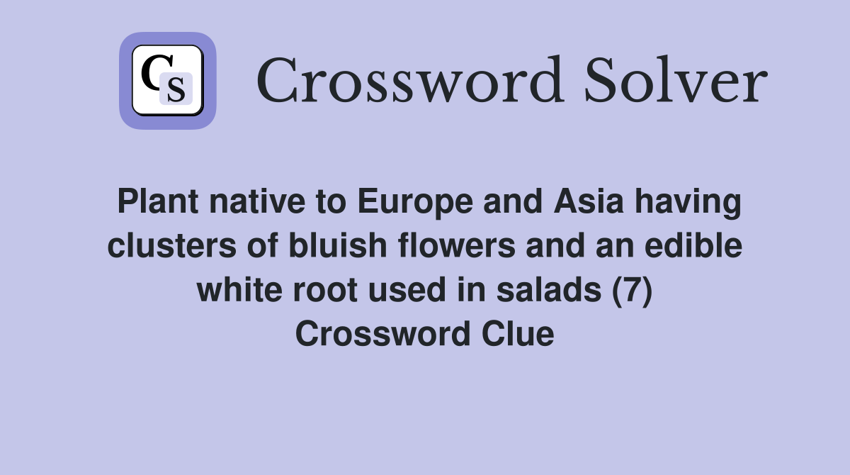 Plant native to Europe and Asia having clusters of bluish flowers and an edible white root used in salads (7) Crossword Clue