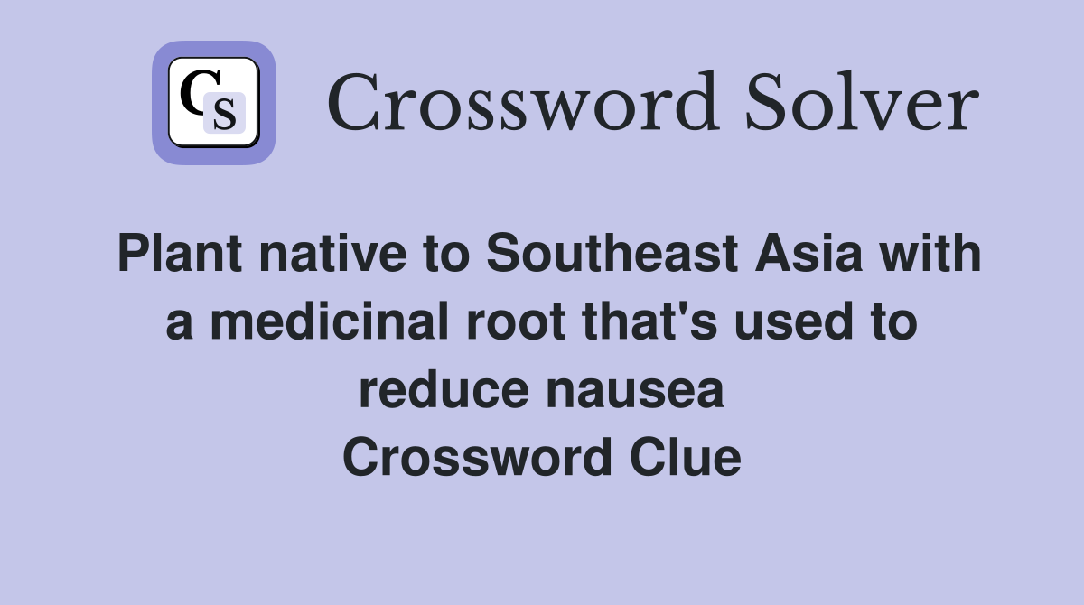 Plant native to Southeast Asia with a medicinal root that's used to reduce nausea Crossword Clue