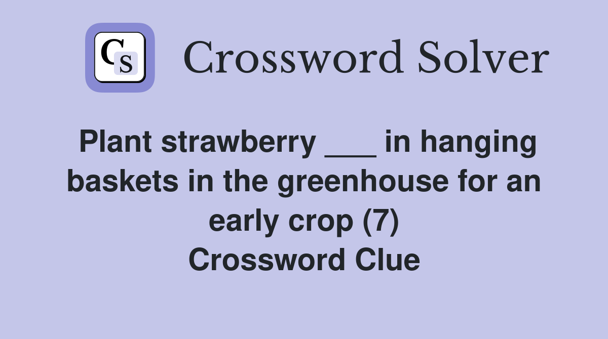 Plant strawberry ___ in hanging baskets in the greenhouse for an early crop (7) Crossword Clue