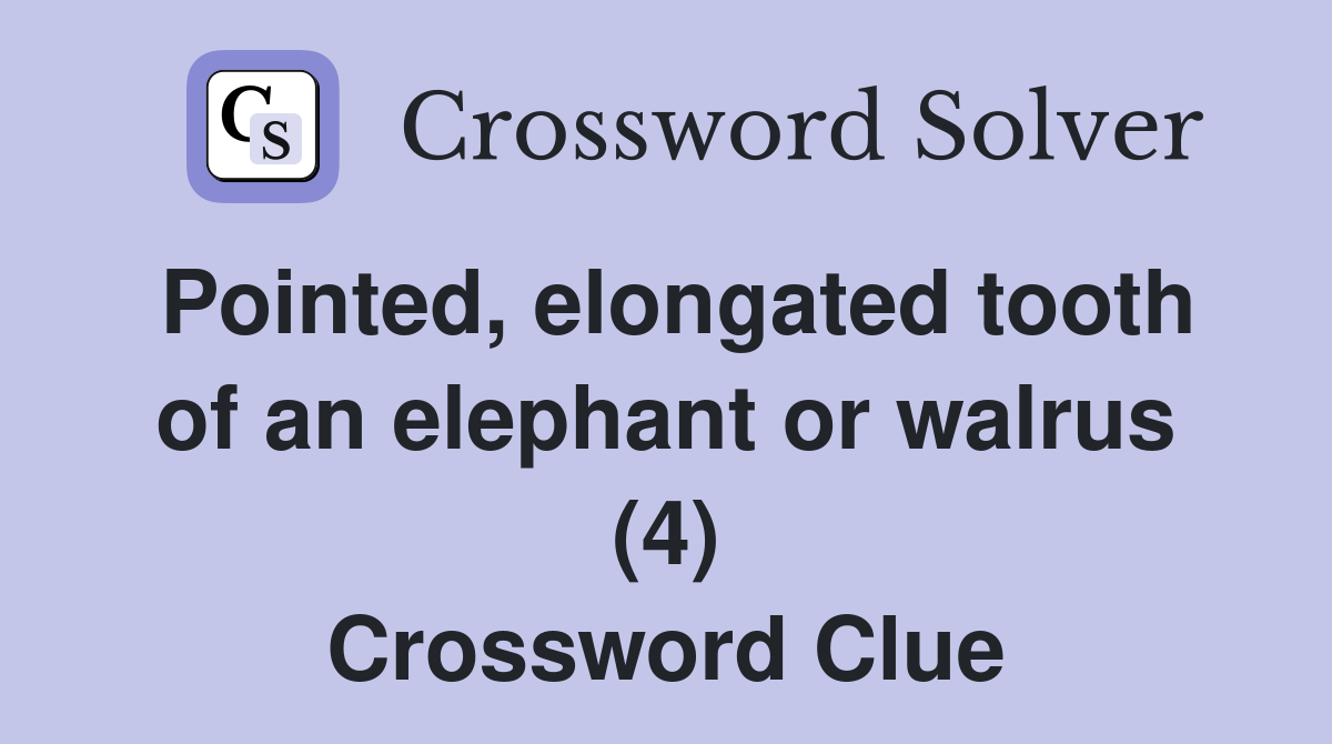 Pointed, elongated tooth of an elephant or walrus (4) Crossword Clue