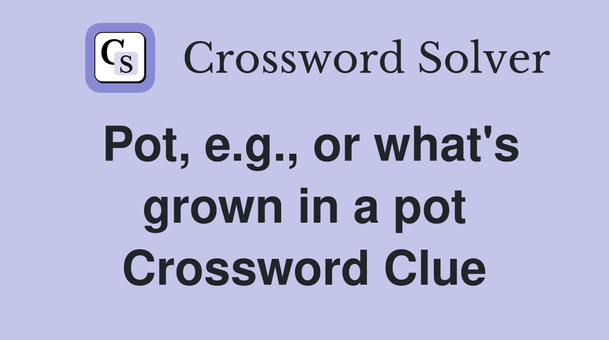 Pot, e.g., or what's grown in a pot Crossword Clue