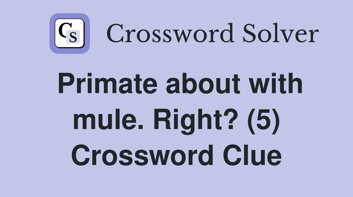 Primate about with mule. Right? (5) Crossword Clue