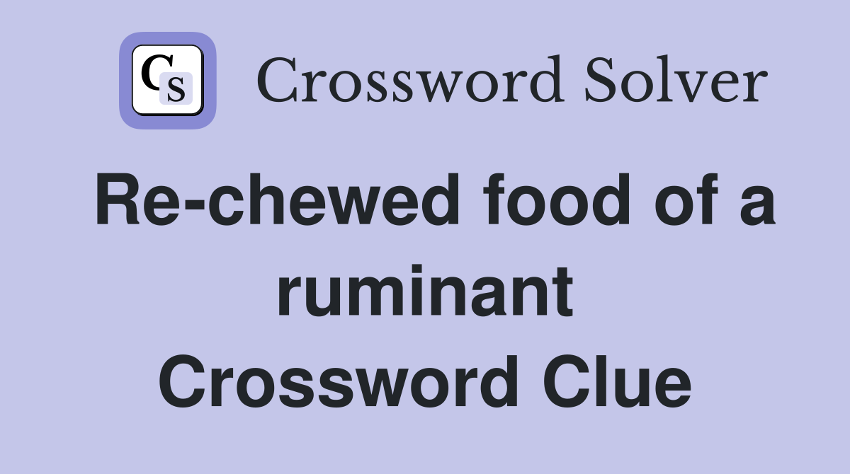 Re-chewed food of a ruminant Crossword Clue