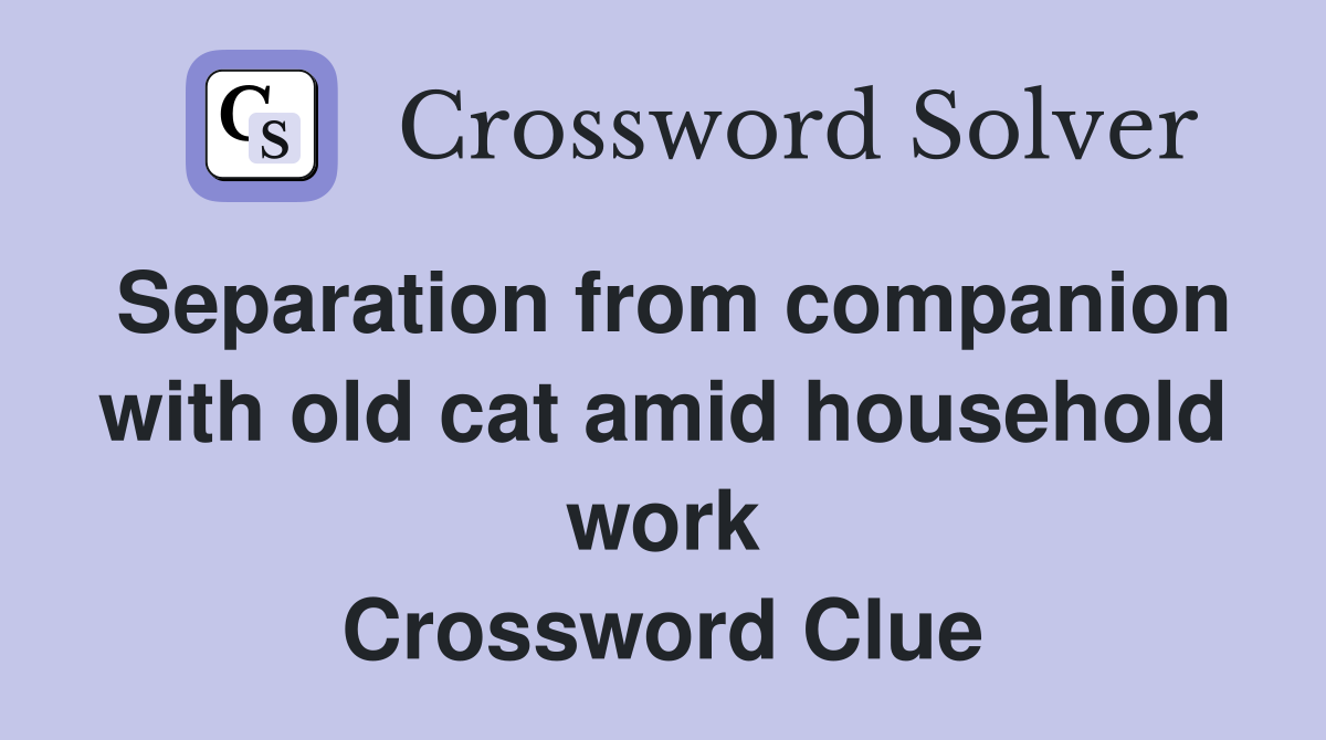 Separation from companion with old cat amid household work Crossword Clue