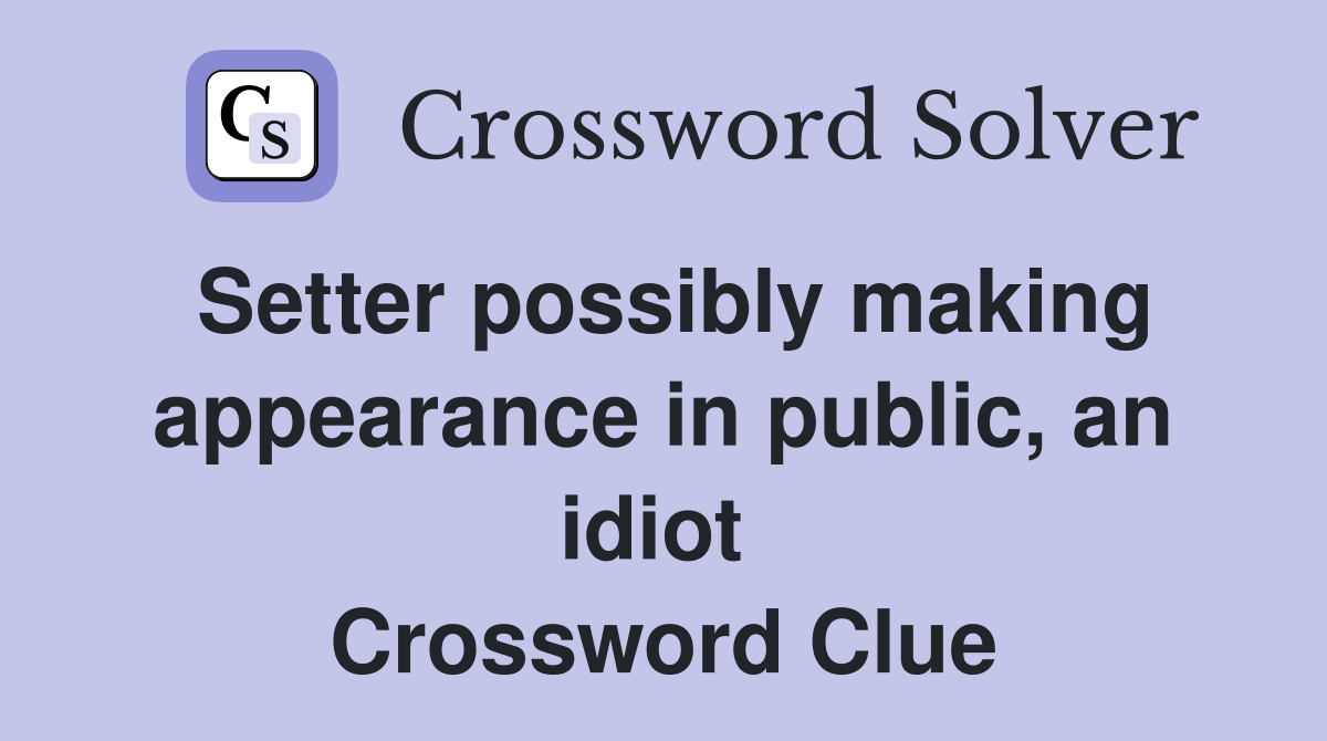 Setter possibly making appearance in public, an idiot  Crossword Clue