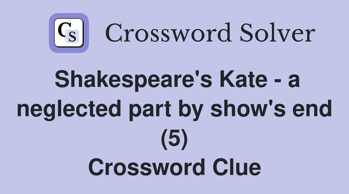 Shakespeare's Kate - a neglected part by show's end (5) Crossword Clue