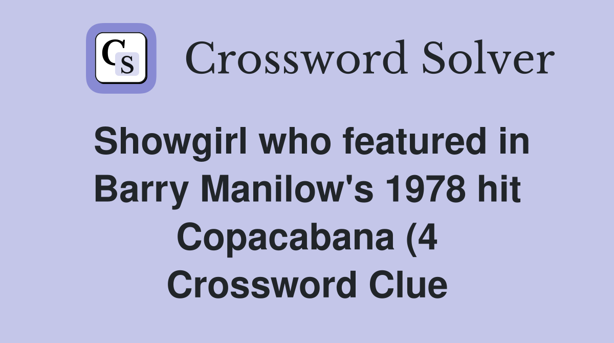 Showgirl who featured in Barry Manilow #39 s 1978 hit Copacabana (4 Showgirl who featured in Barry Manilow #39 s 1978 hit Copacabana (4