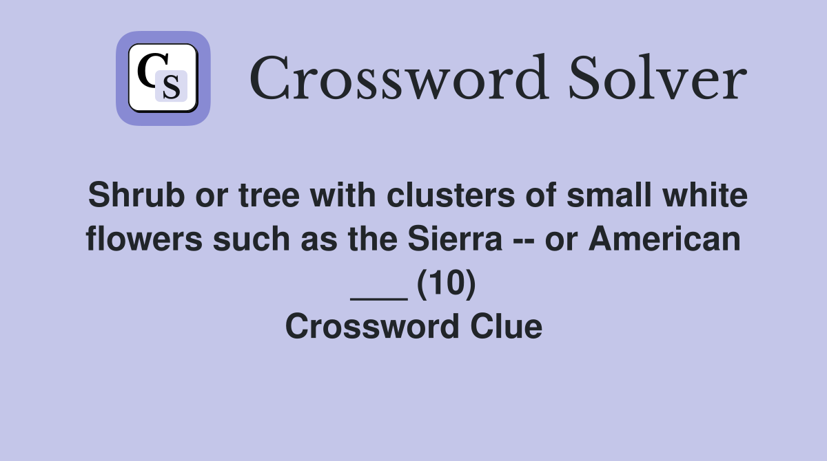 Shrub or tree with clusters of small white flowers such as the Sierra -- or American ___ (10) Crossword Clue