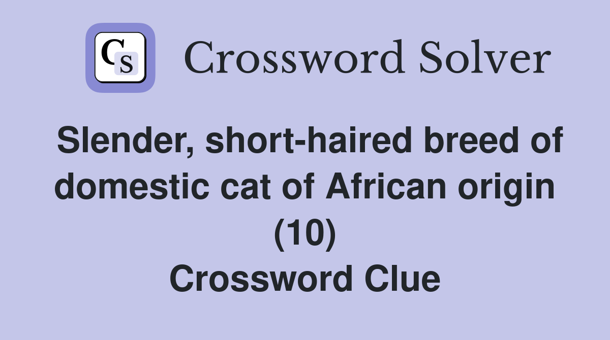 Slender, short-haired breed of domestic cat of African origin (10) Crossword Clue