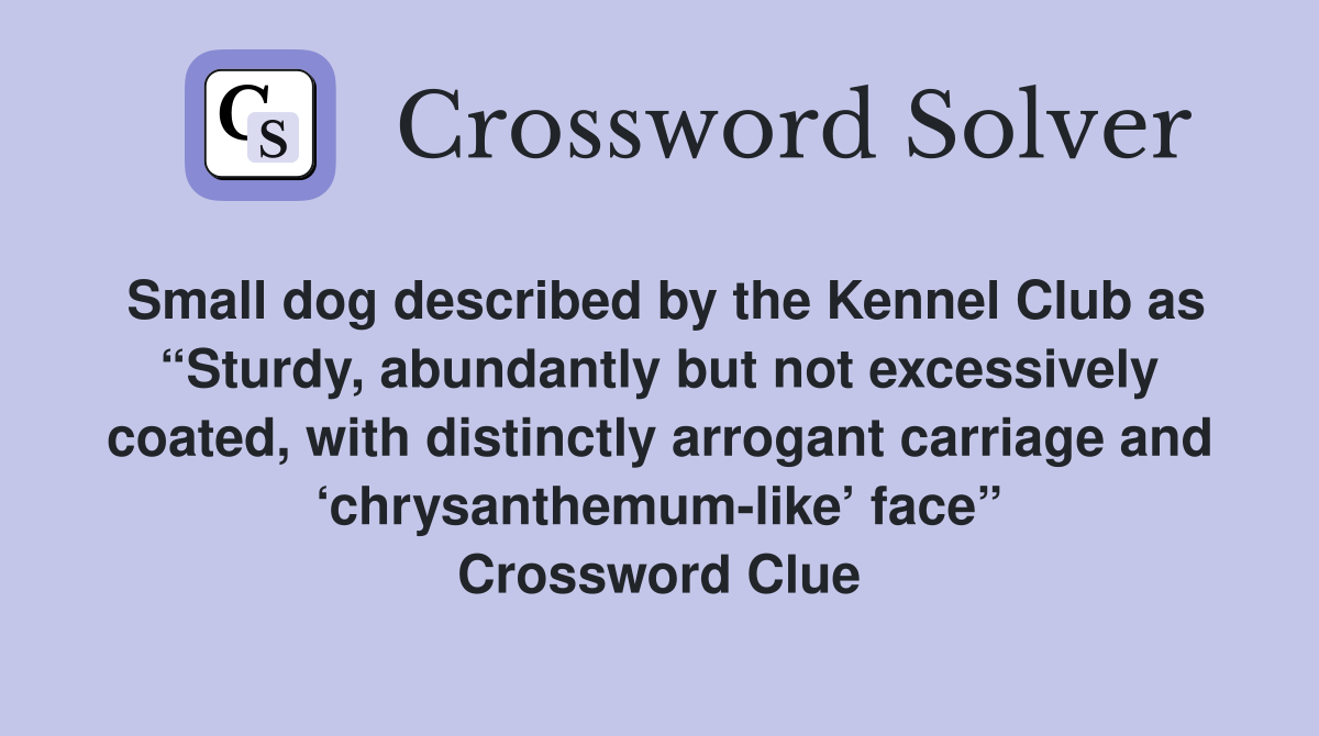Small dog described by the Kennel Club as “Sturdy, abundantly but not excessively coated, with distinctly arrogant carriage and ‘chrysanthemum-like’ face” Crossword Clue