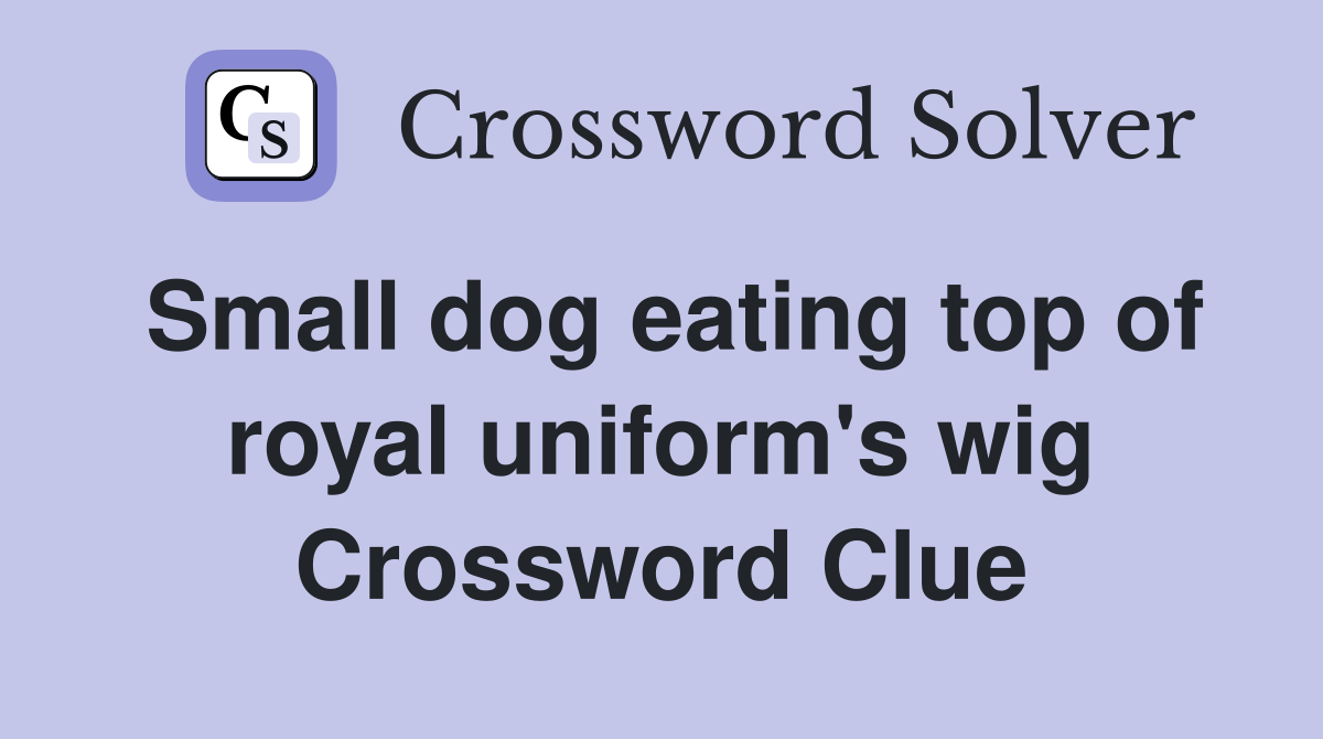 Small dog eating top of royal uniform's wig Crossword Clue