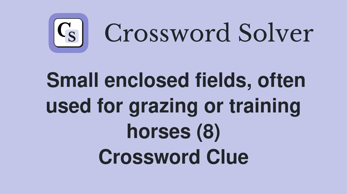 Small enclosed fields, often used for grazing or training horses (8) Crossword Clue