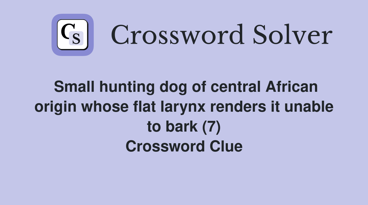 Small hunting dog of central African origin whose flat larynx renders it unable to bark (7) Crossword Clue