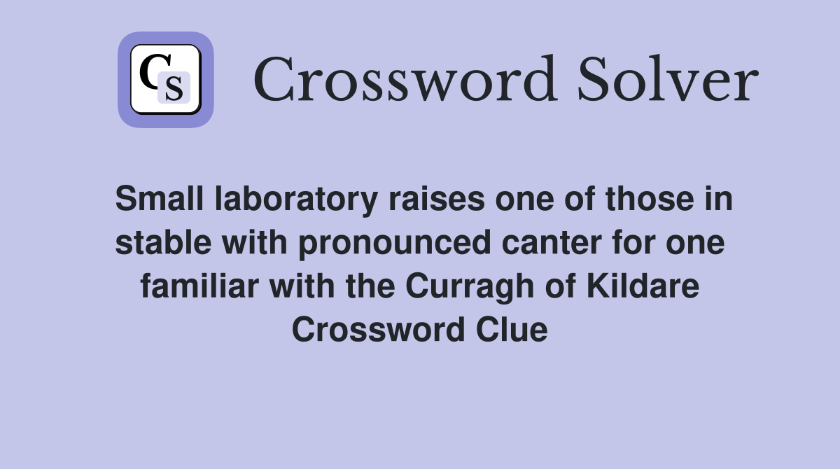 Small laboratory raises one of those in stable with pronounced canter for one familiar with the Curragh of Kildare Crossword Clue