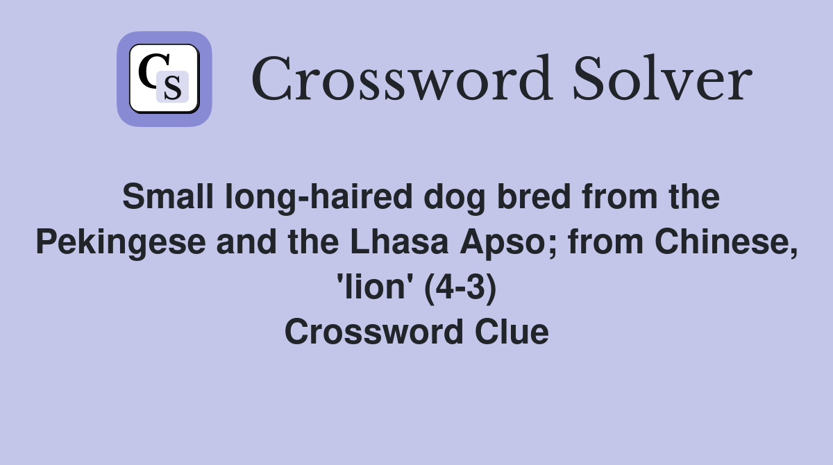 Small long-haired dog bred from the Pekingese and the Lhasa Apso; from Chinese, 'lion' (4-3) Crossword Clue