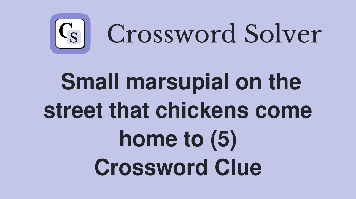 Small marsupial on the street that chickens come home to (5) Crossword Clue