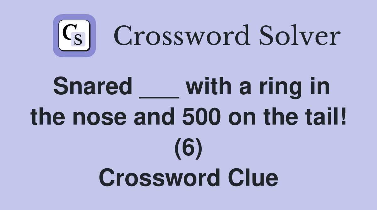 Snared ___ with a ring in the nose and 500 on the tail! (6) Crossword Clue