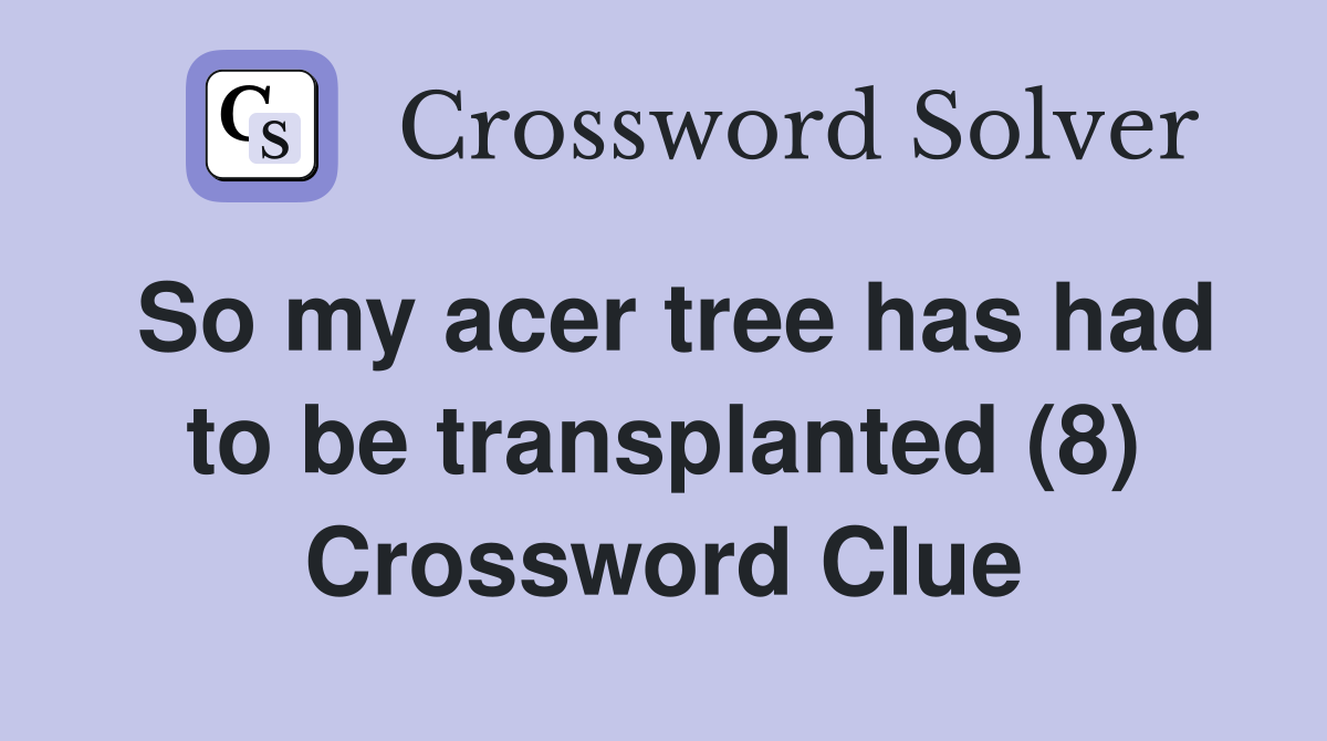 So my acer tree has had to be transplanted (8) Crossword Clue