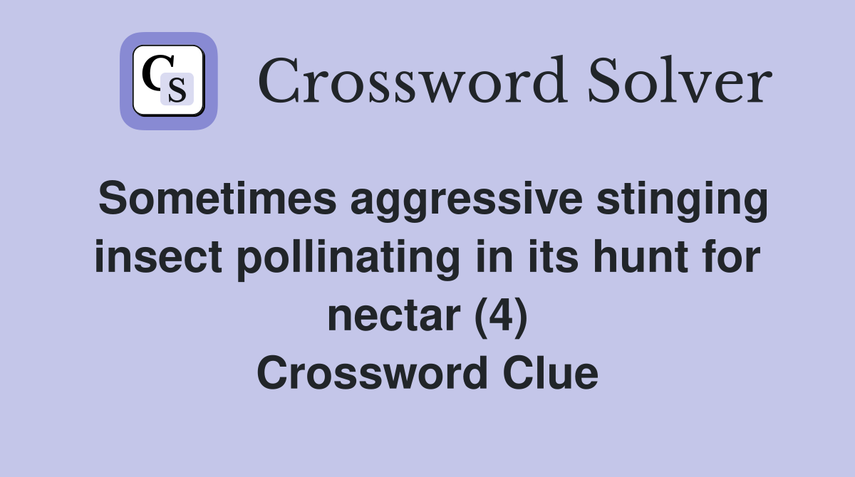 Sometimes aggressive stinging insect pollinating in its hunt for nectar (4) Crossword Clue