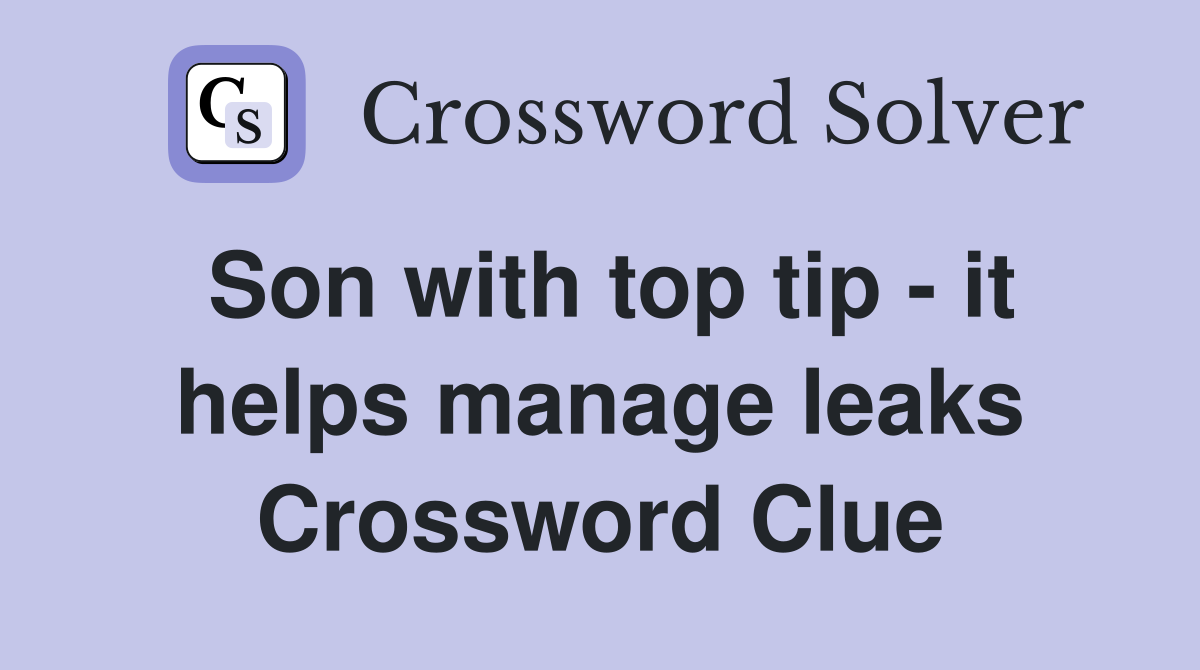 Son with top tip - it helps manage leaks Crossword Clue