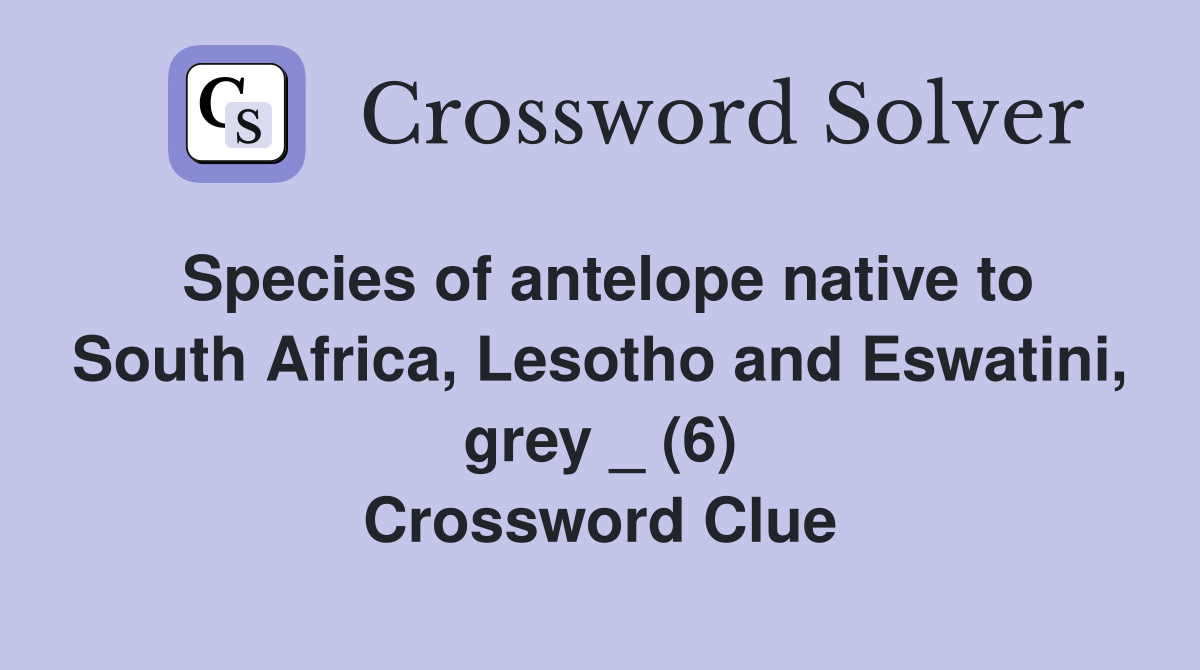 Species of antelope native to South Africa, Lesotho and Eswatini, grey _ (6) Crossword Clue