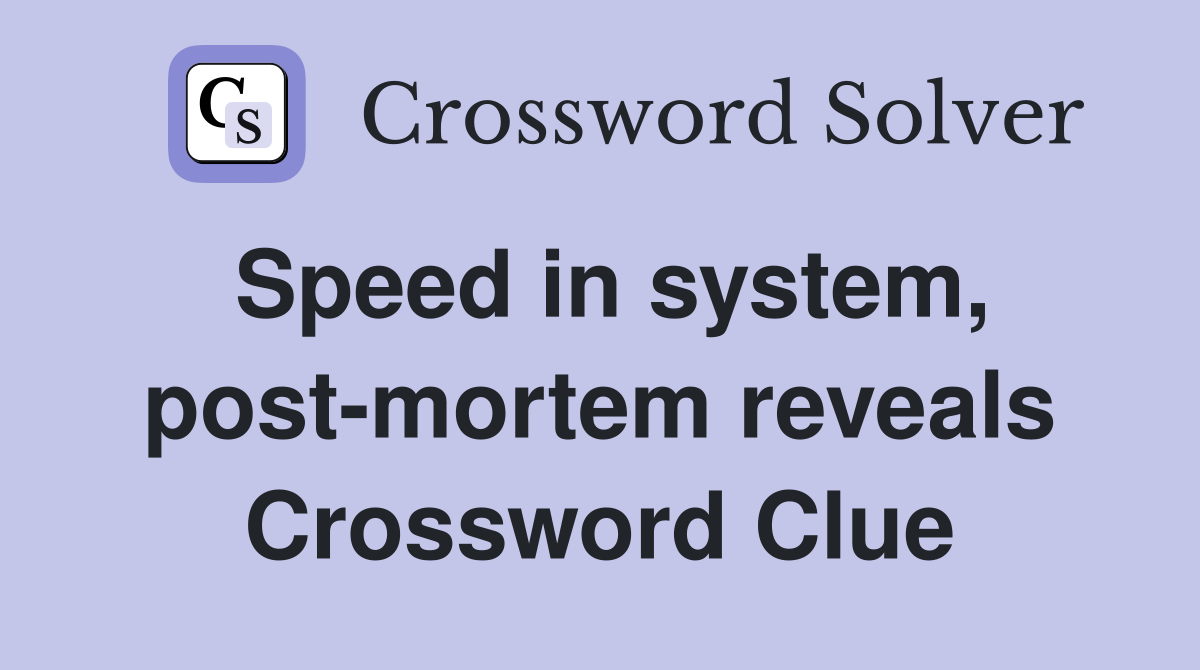 Speed in system, post-mortem reveals Crossword Clue