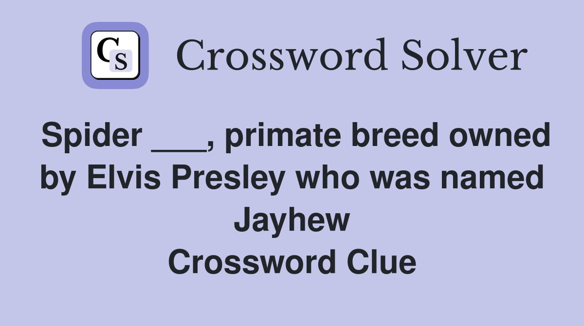 Spider ___, primate breed owned by Elvis Presley who was named Jayhew Crossword Clue