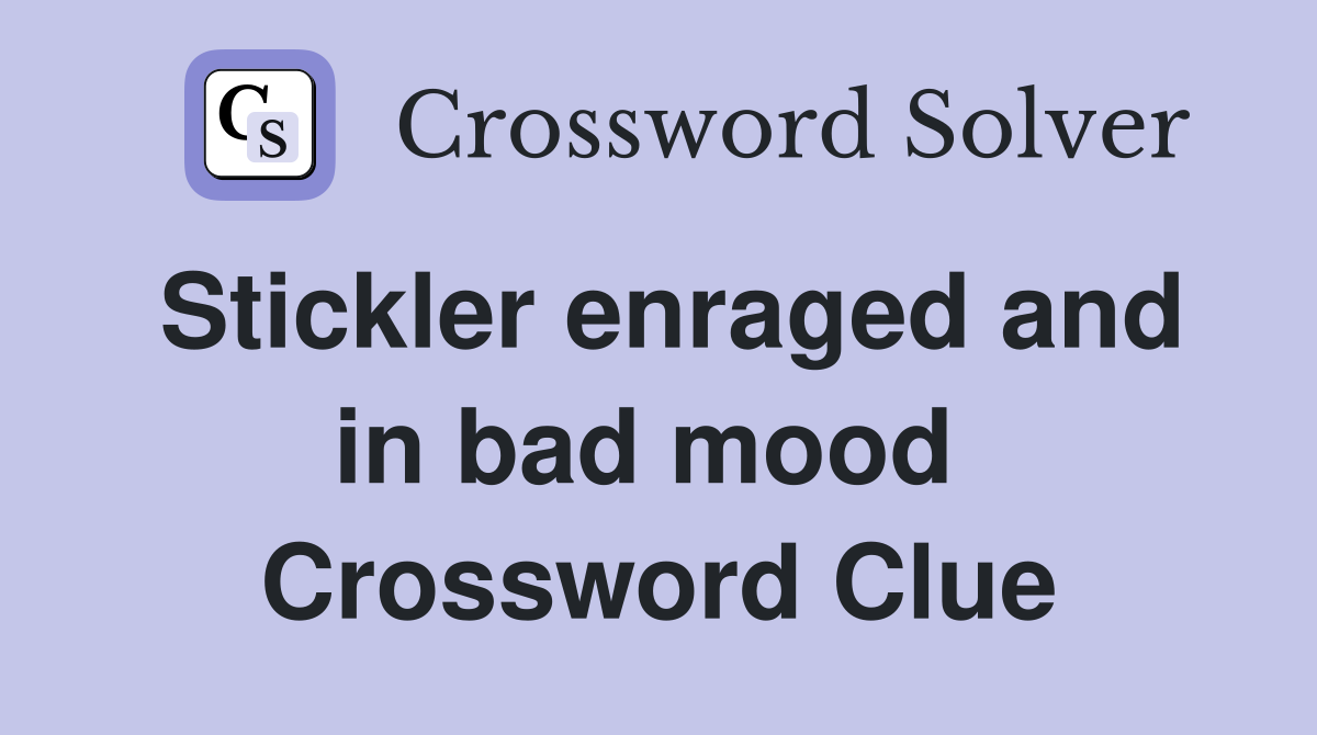 Stickler enraged and in bad mood  Crossword Clue