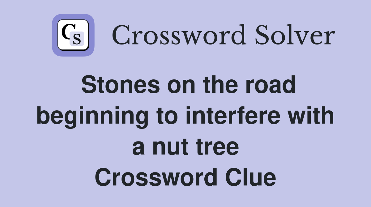 Stones on the road beginning to interfere with a nut tree Crossword Clue