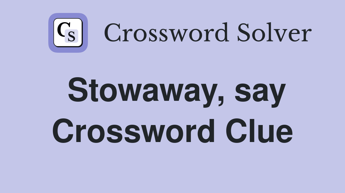 Stowaway, say Crossword Clue