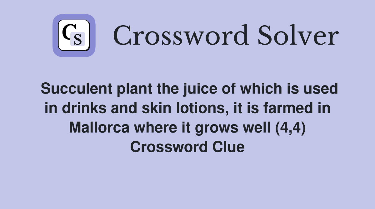Succulent plant the juice of which is used in drinks and skin lotions, it is farmed in Mallorca where it grows well (4,4) Crossword Clue