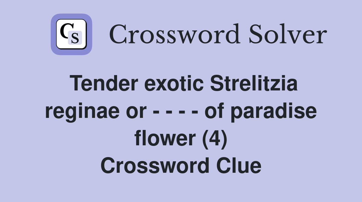 Tender exotic Strelitzia reginae or - - - - of paradise flower (4) Crossword Clue