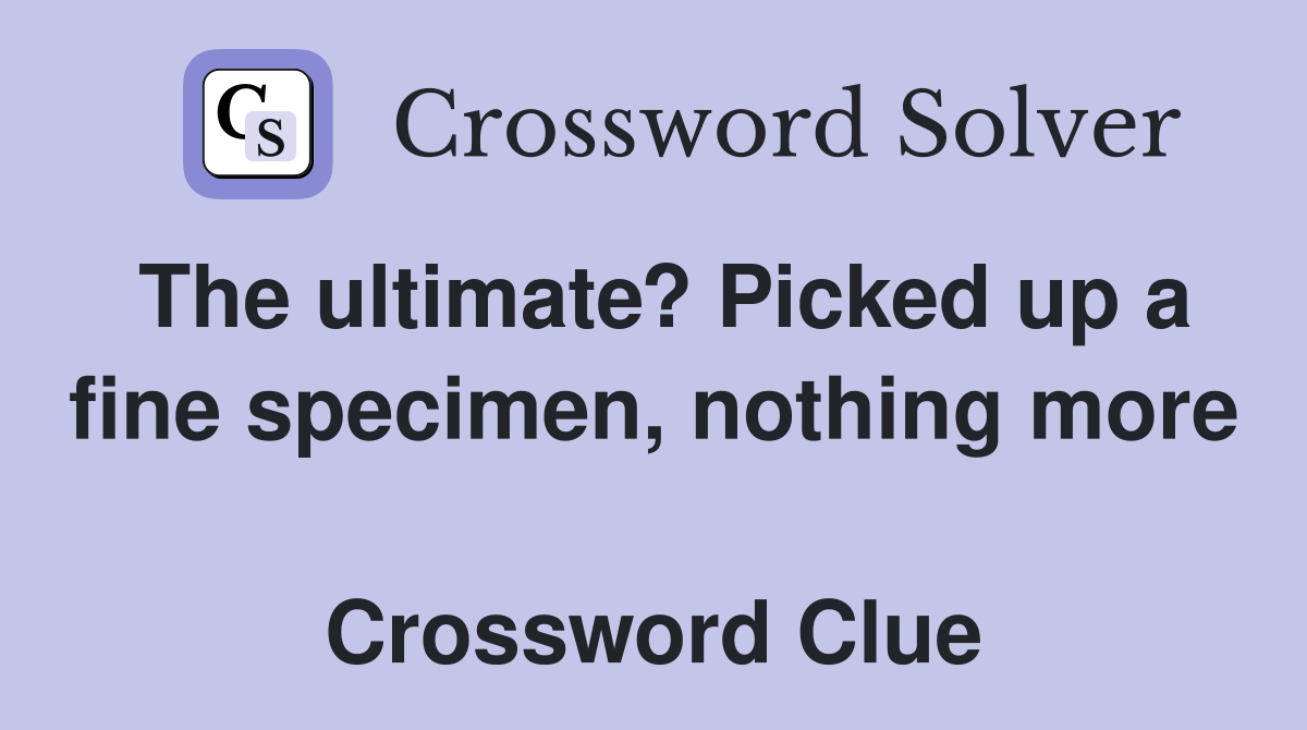 The ultimate? Picked up a fine specimen, nothing more  Crossword Clue