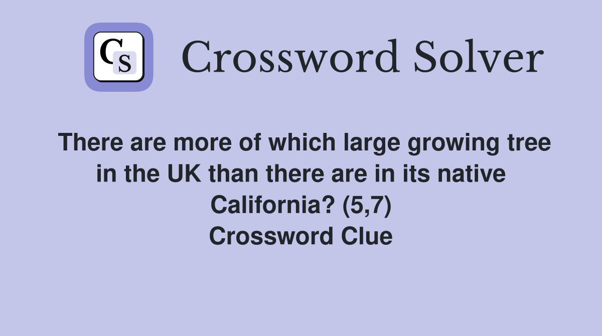 There are more of which large growing tree in the UK than there are in its native California? (5,7) Crossword Clue
