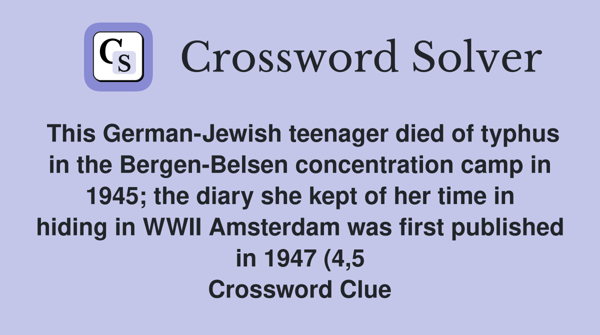 This German Jewish teenager died of typhus in the Bergen Belsen This German Jewish teenager died of typhus in the Bergen Belsen