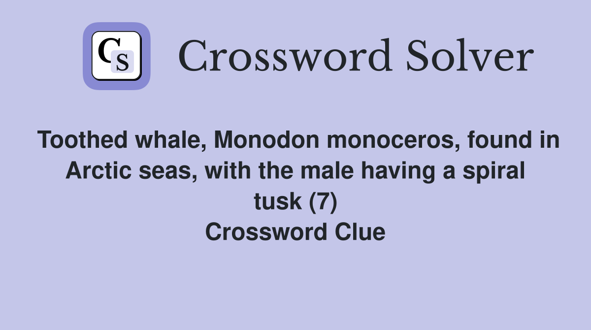 Toothed whale, Monodon monoceros, found in Arctic seas, with the male having a spiral tusk (7) Crossword Clue