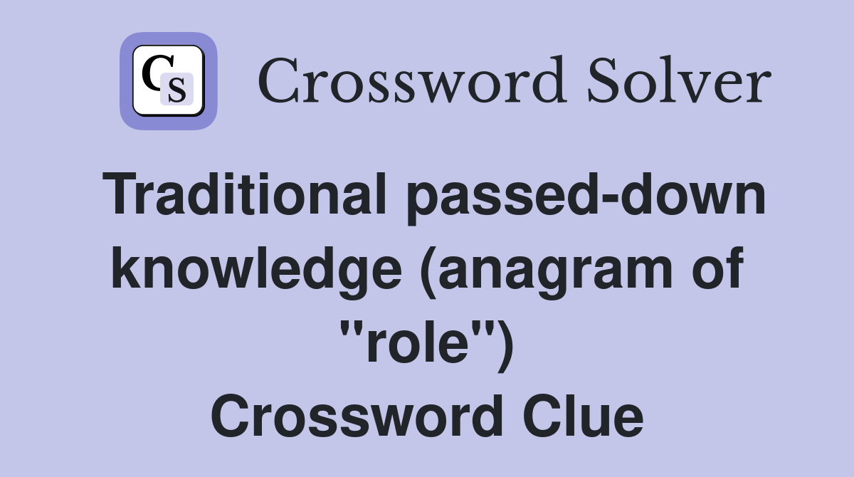 Traditional passed-down knowledge (anagram of "role") Crossword Clue