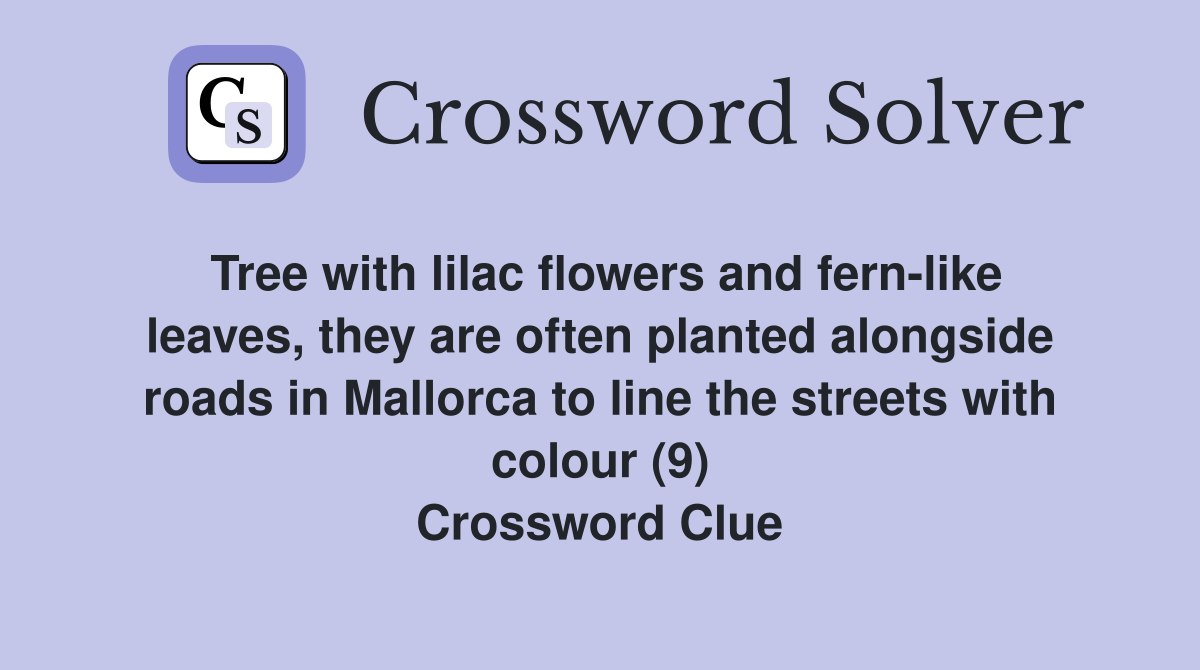 Tree with lilac flowers and fern-like leaves, they are often planted alongside roads in Mallorca to line the streets with colour (9) Crossword Clue