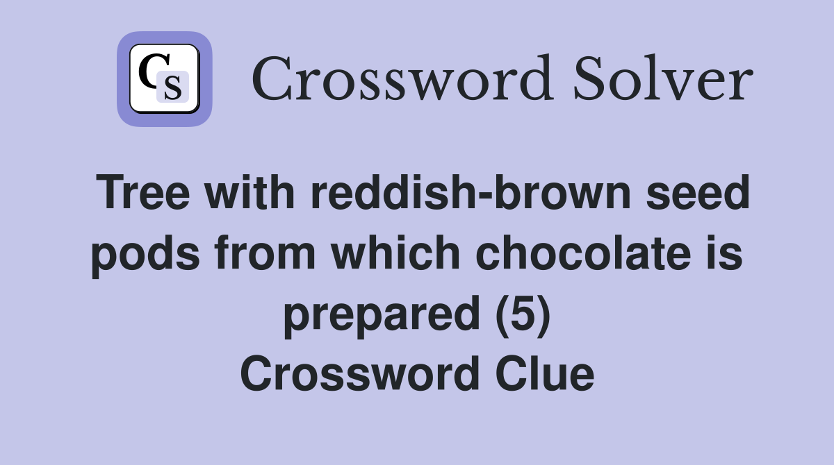Tree with reddish-brown seed pods from which chocolate is prepared (5) Crossword Clue