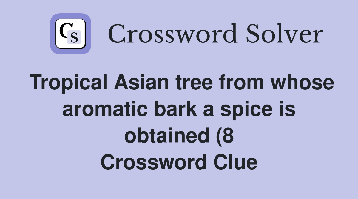 Tropical Asian tree from whose aromatic bark a spice is obtained (8 Tropical Asian tree from whose aromatic bark a spice is obtained (8
