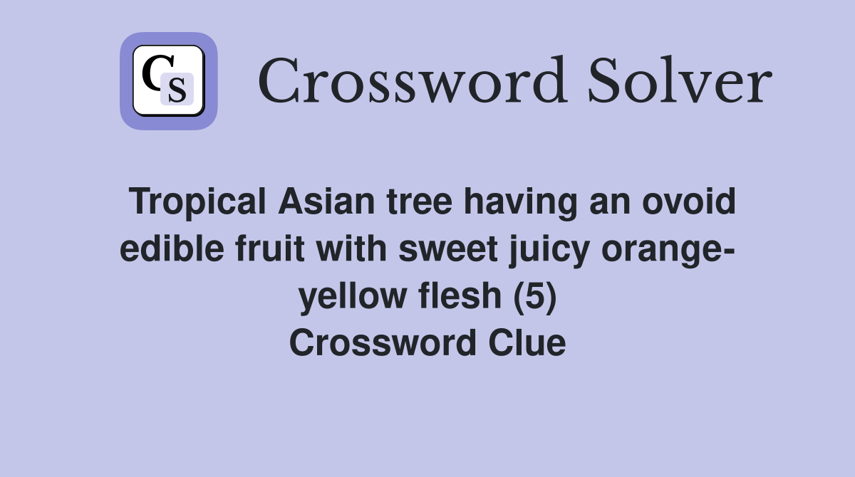 Tropical Asian tree having an ovoid edible fruit with sweet juicy orange- yellow flesh (5) Crossword Clue